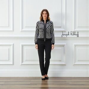 Joseph Ribkoff, Graphic Zip Jacket, Black & Gray, Style 22793, Size 12